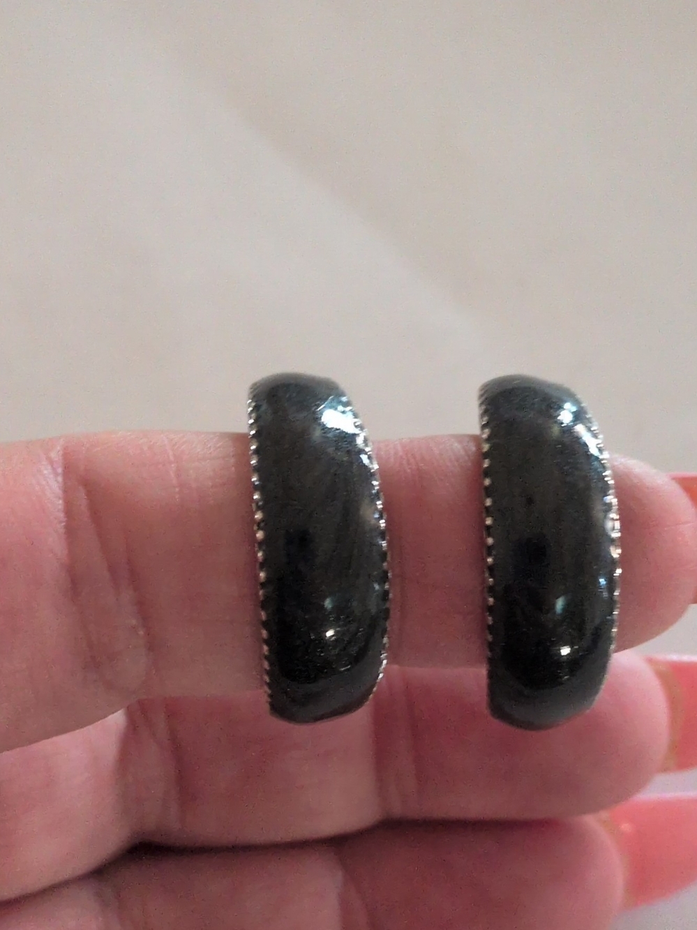 Classic Black Hoop Earrings with Silver Accents - Women Jewelry - Picture 2 of 3